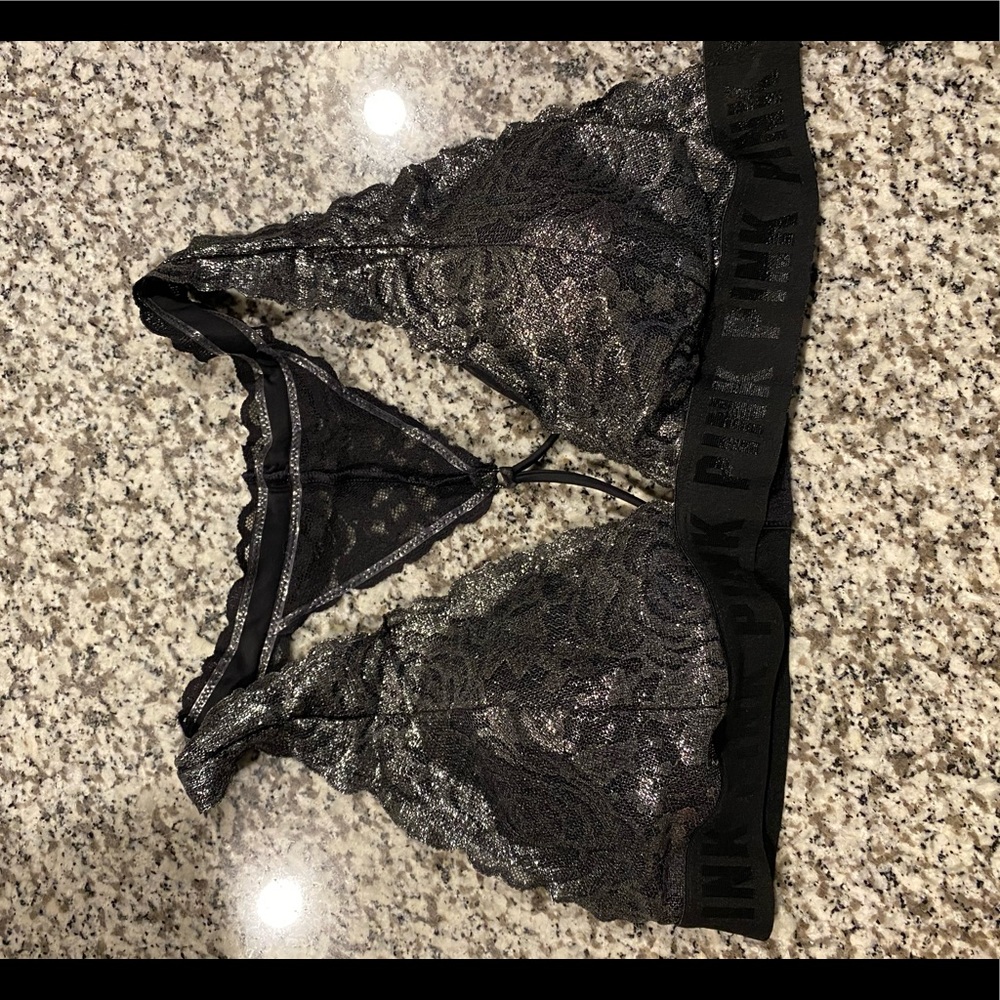 Black metallic shiny bralette PINK